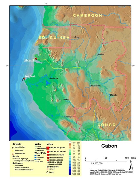 Gabon Shaded Relief Map