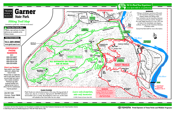 Garner, Texas State Park Hiking Trail Map