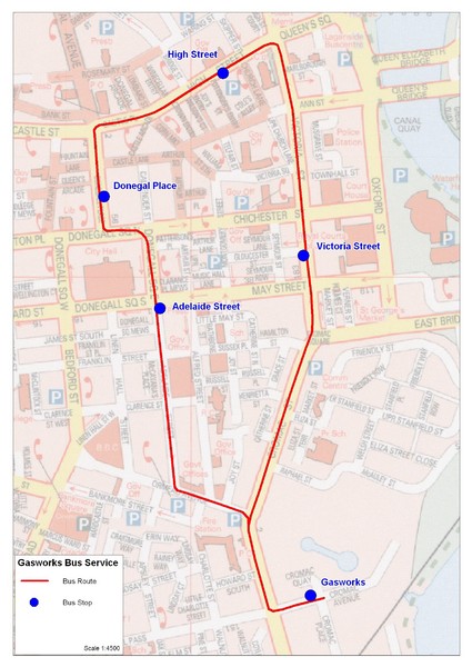 Gasworks/Belfast city centre shuttle Bus Map