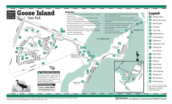 Goose Island, Texas State Park Facility and Trail Map