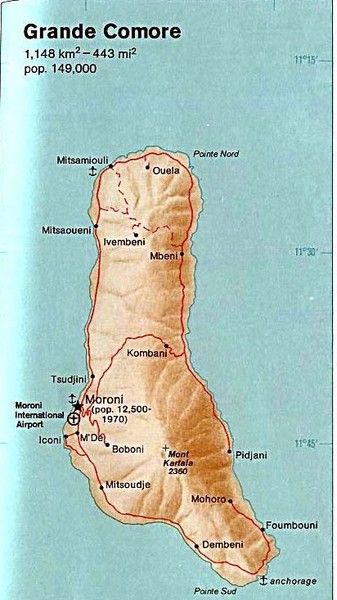 Grand Comore Island Topography Map