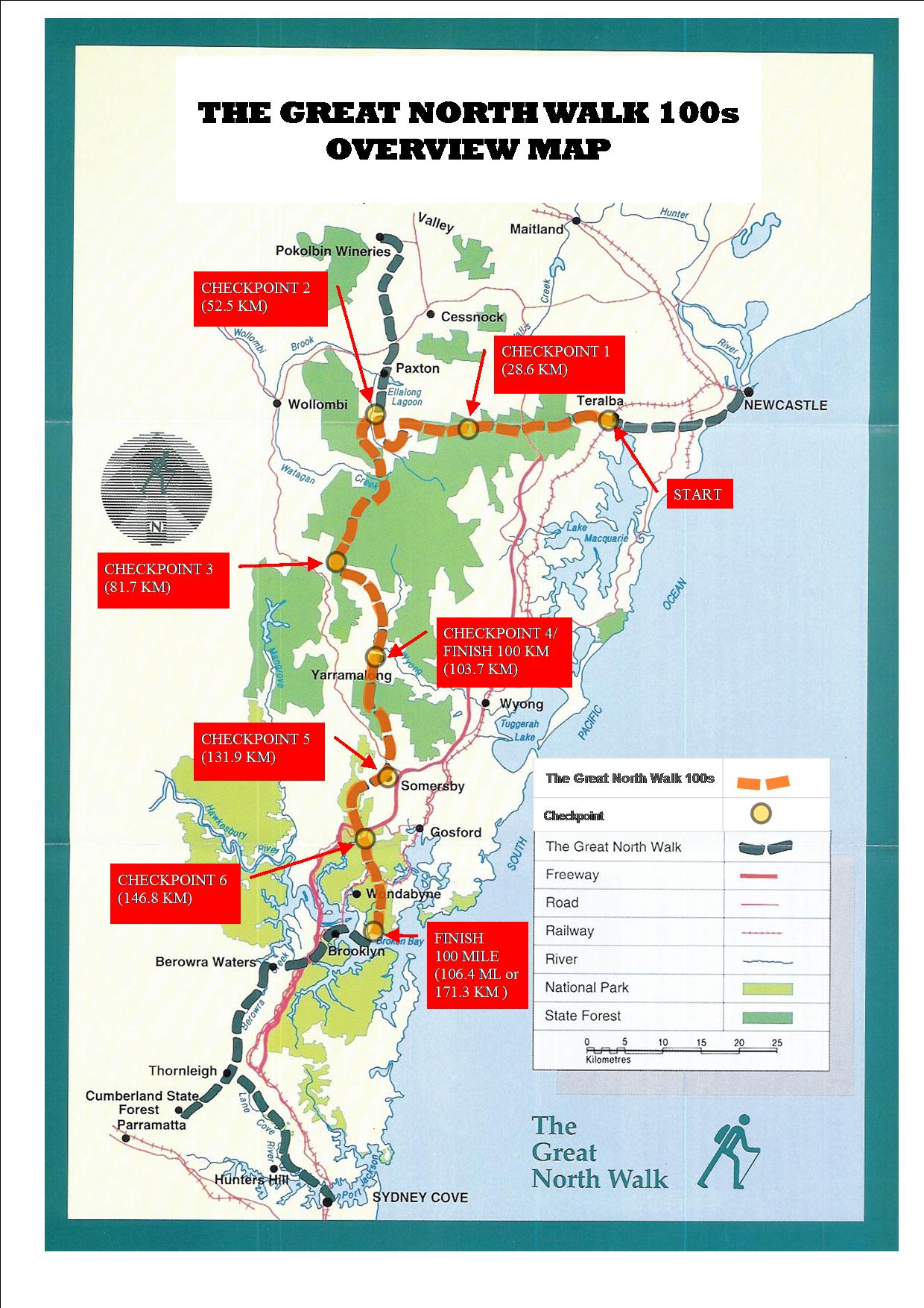 Great North Walk 100s Overview Map - Newcastle Austraila • mappery