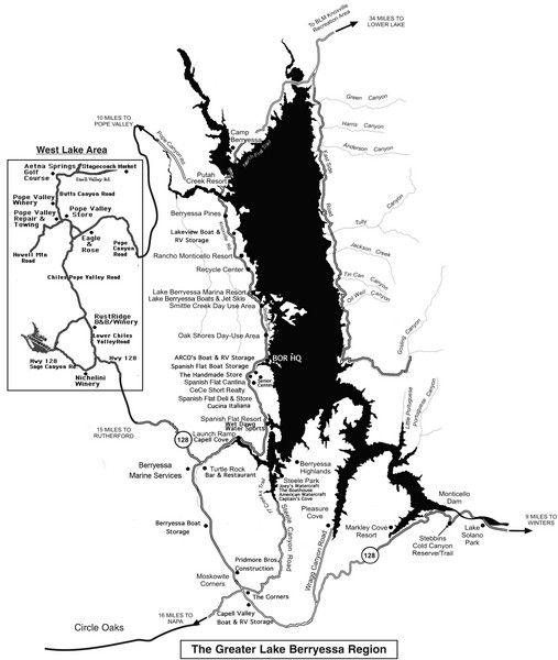 Greater Lake Berryessa Region Tourist Map