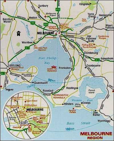 Greater and Central Melbourne, Australia Tourist Map