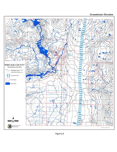 Groundwater Elevation of Portage County Map