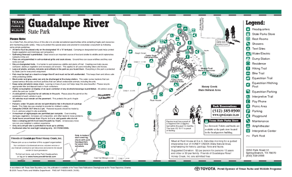 Guadalupe River, Texas State Park Facility and Trail Map