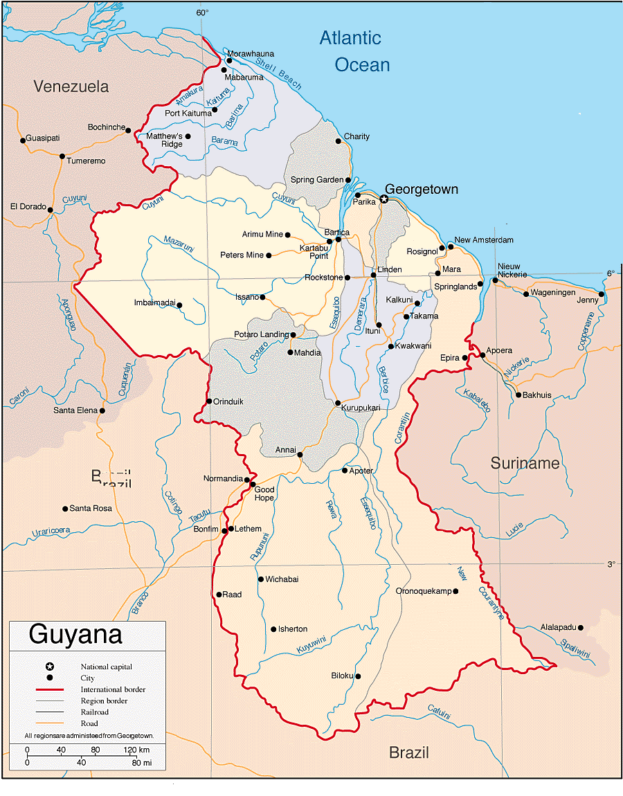 Guyana Country Map.