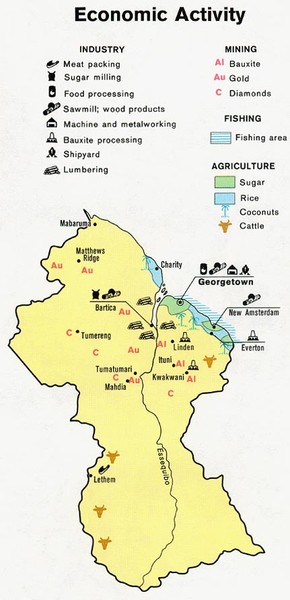 Guyana - Economic Activity, 1973 Map
