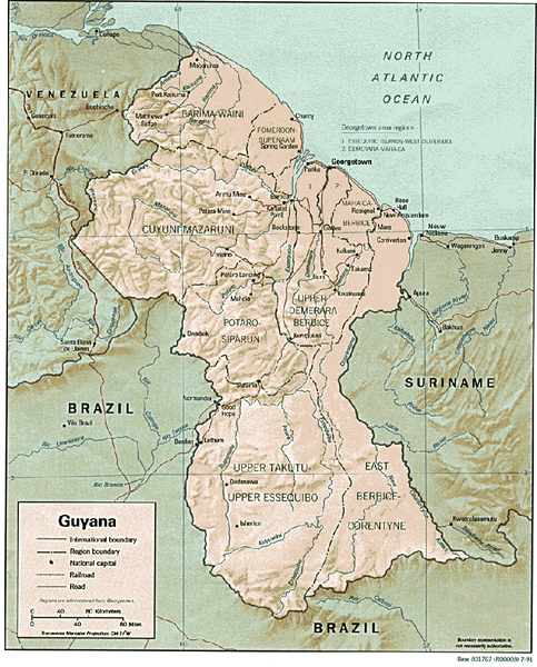 Guyana (Shaded Relief) 1991 Map