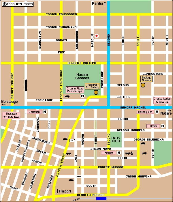 Harare City Tourist Map Harare Zimbabwe • mappery