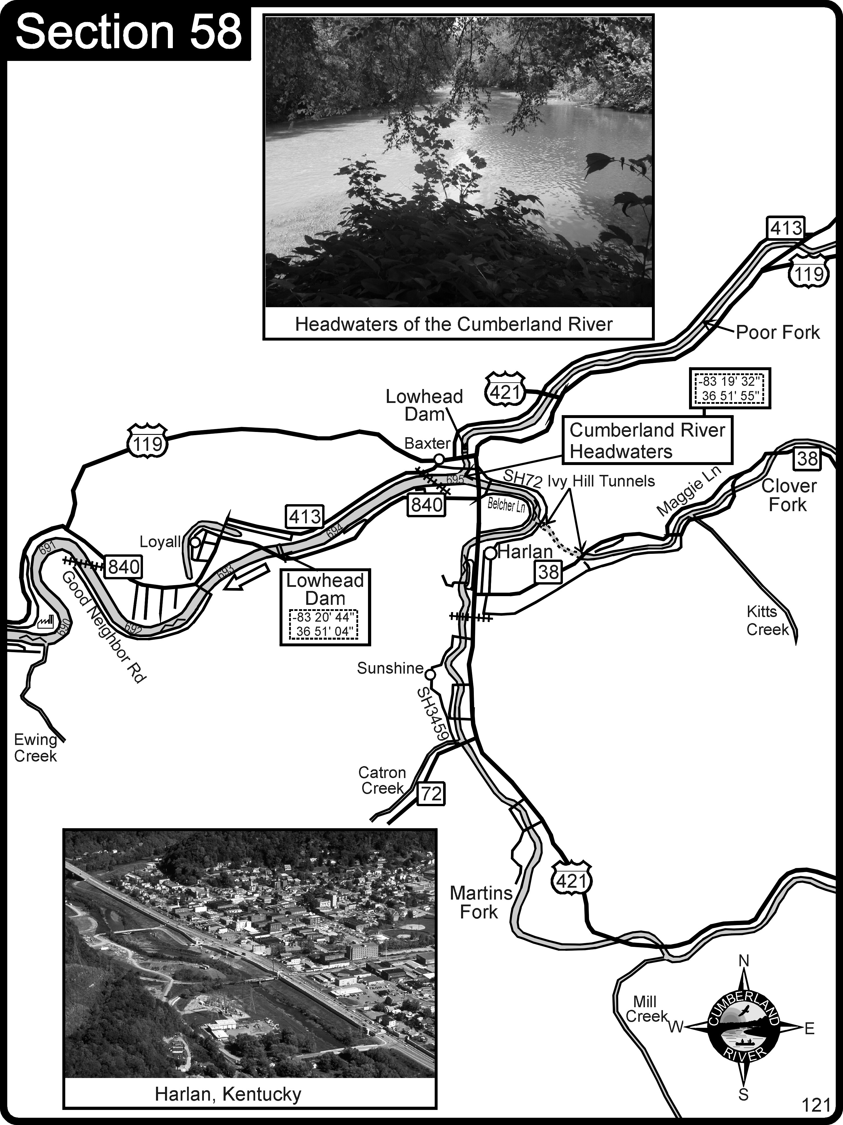 Harlan KYCumberland River Headwaters Map harlan ky • mappery