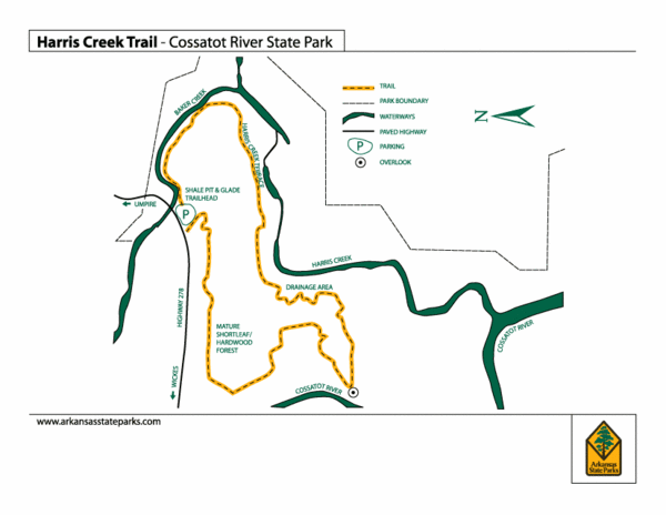 Harris Creek Trail - Cossatot River State Park Map