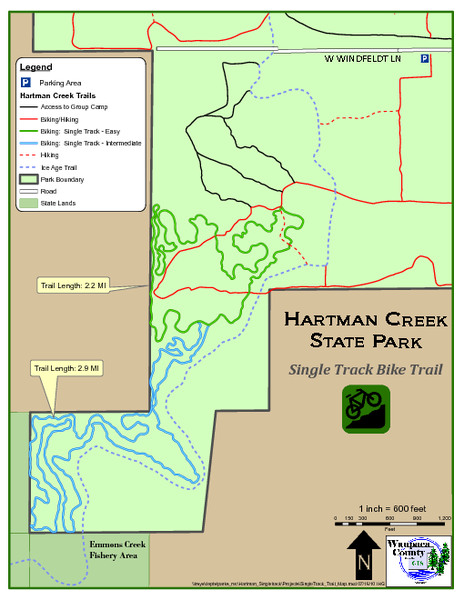 Hartman Creek State Park - Single Track Bike Trail Map