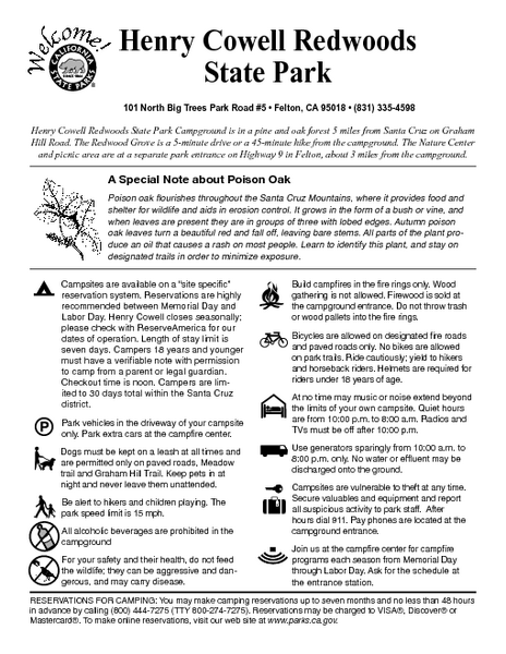 Henry Cowell Redwoods State Park Campground Map