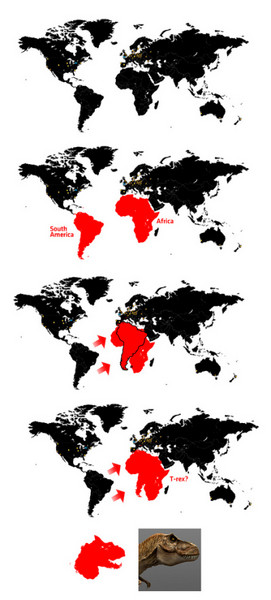 Hidden T-Rex Map (south america + africa)