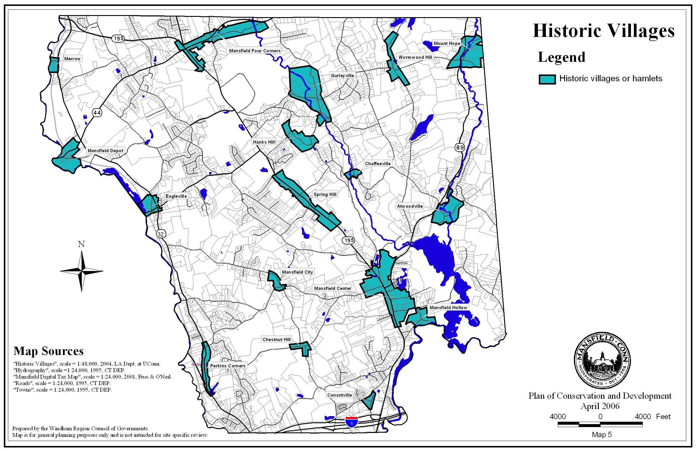 Historic Villages of Mansfield Connecticut Map Mansfield Connecticut