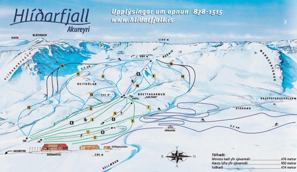Hlíðarfjall Ski Trail Map