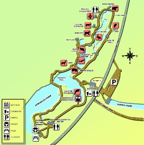 Homosassa Springs Wildlife State Park map 4150 S Suncoast Blvd