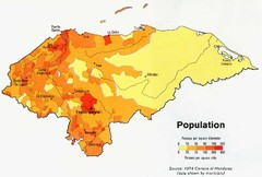 Honduras Population Map, 1974 Census Map