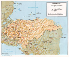 Honduras Relief Map, 1985 Map