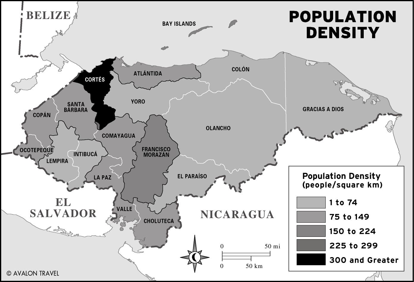Honduras population density Map • mappery