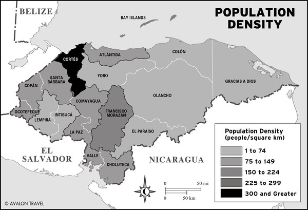 Honduras population density Map