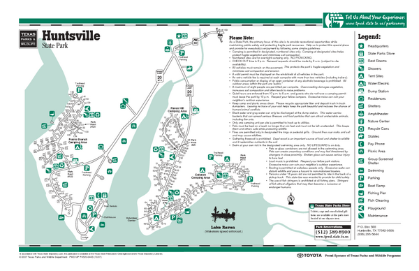 Huntsville, Texas State Park Facility Map