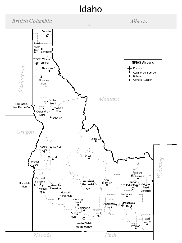Map Of Idaho Airports Map Of Idaho Airports