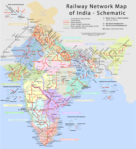 India Railway Network Schematic Map