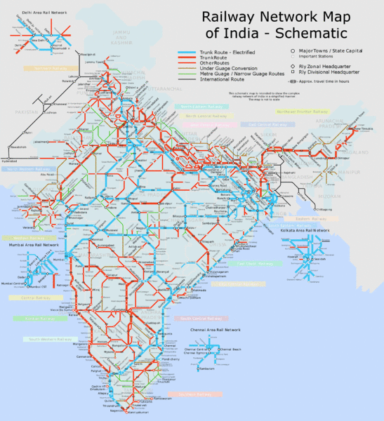 India Railway Schematic Map