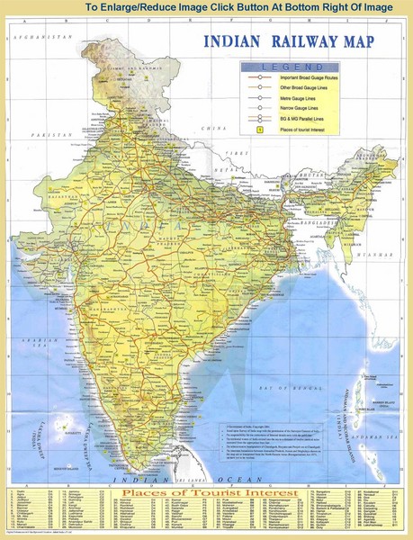 India Railway and Tourist Map