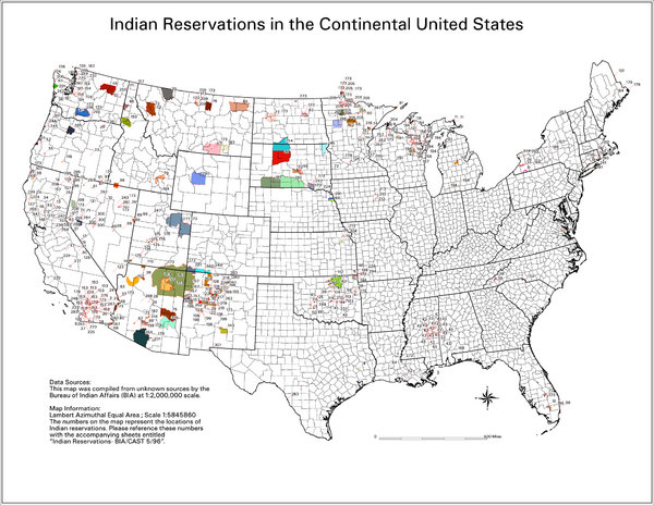 Indian Reservations in the Continental United States Map