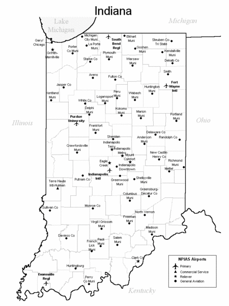 Indiana Airports Map