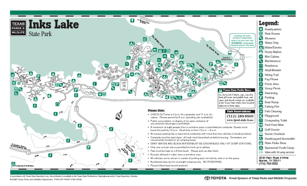 Inks Lake, Texas State Park Facility and Trail Map