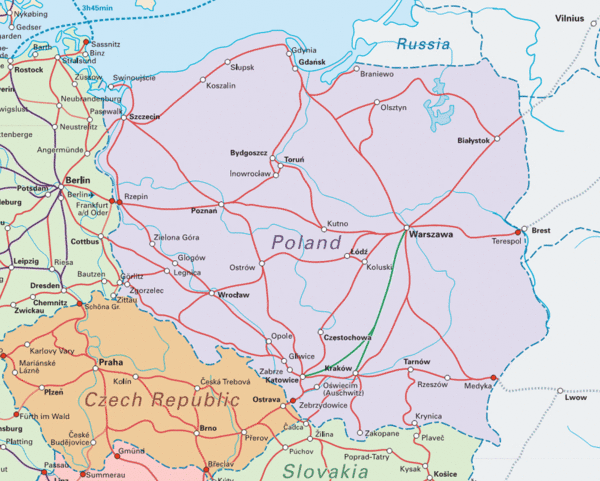Interrail Routes in Central Europe Map