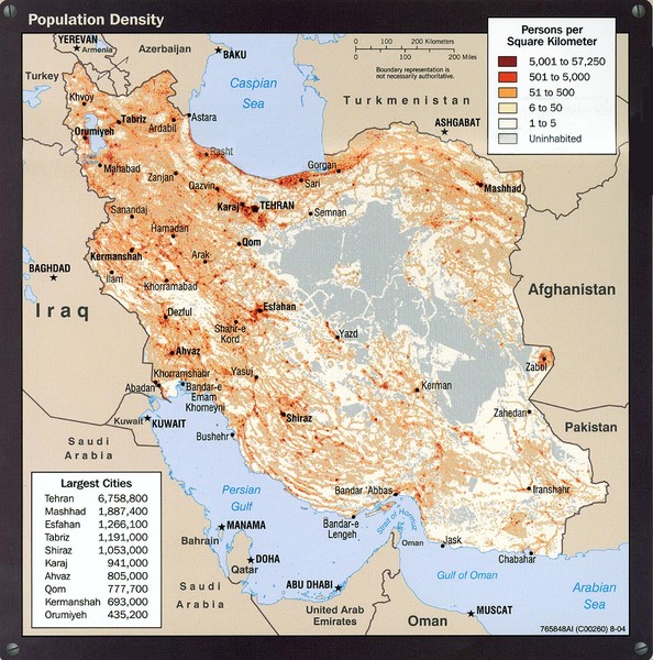 Iran Population Density Map Iran • mappery