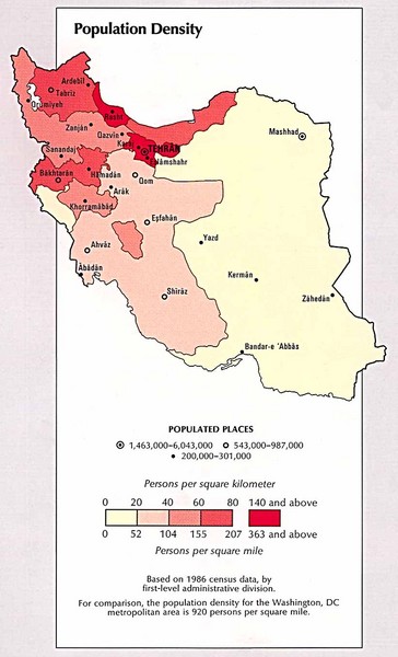 Iran Population Density Map