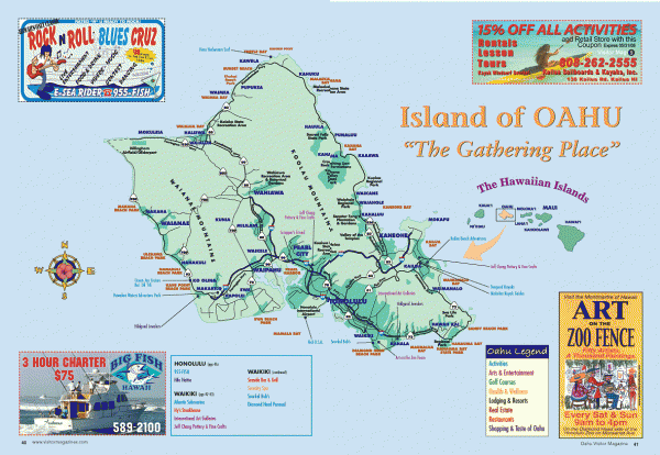 Island of Oahu tourist map