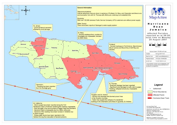 Jamaica Hurricane Dean Map 2007