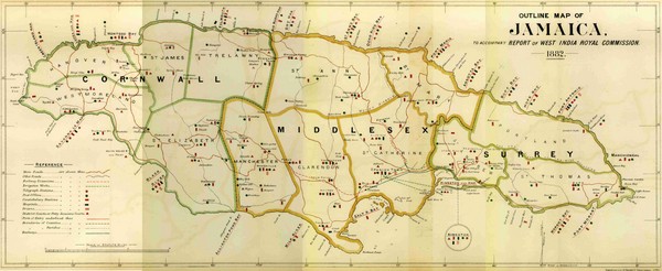 Jamaica Outline Map 1882