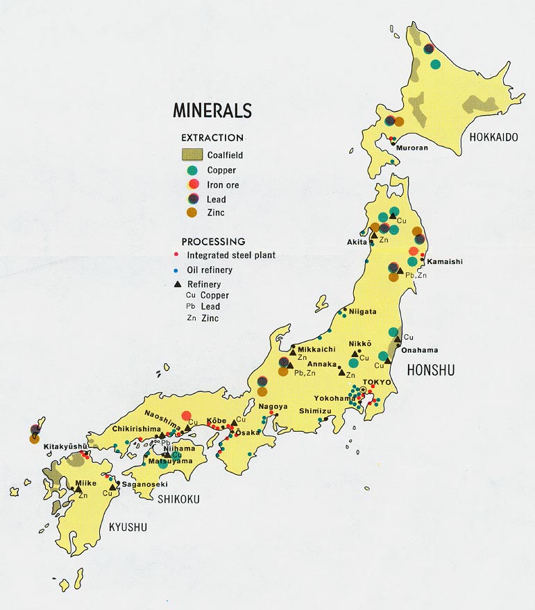 Japan Minerals Map Japan • mappery