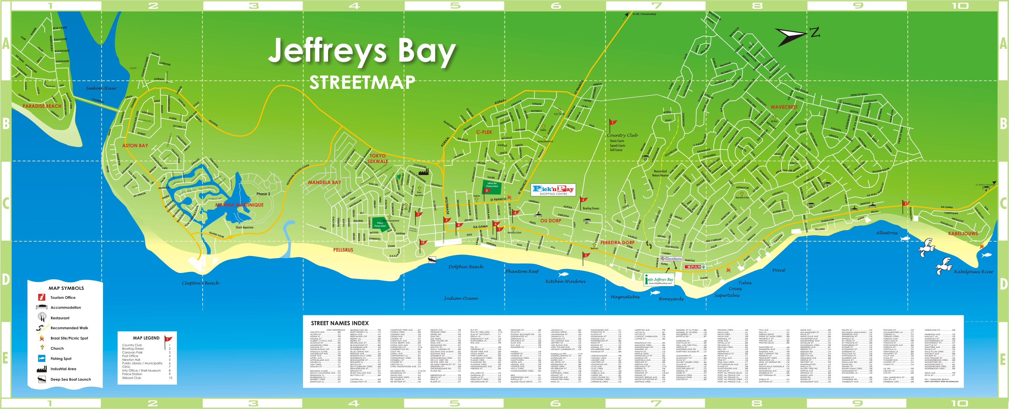 Jeffreys Bay Tourist Map Jeffreys Bay South Africa • mappery