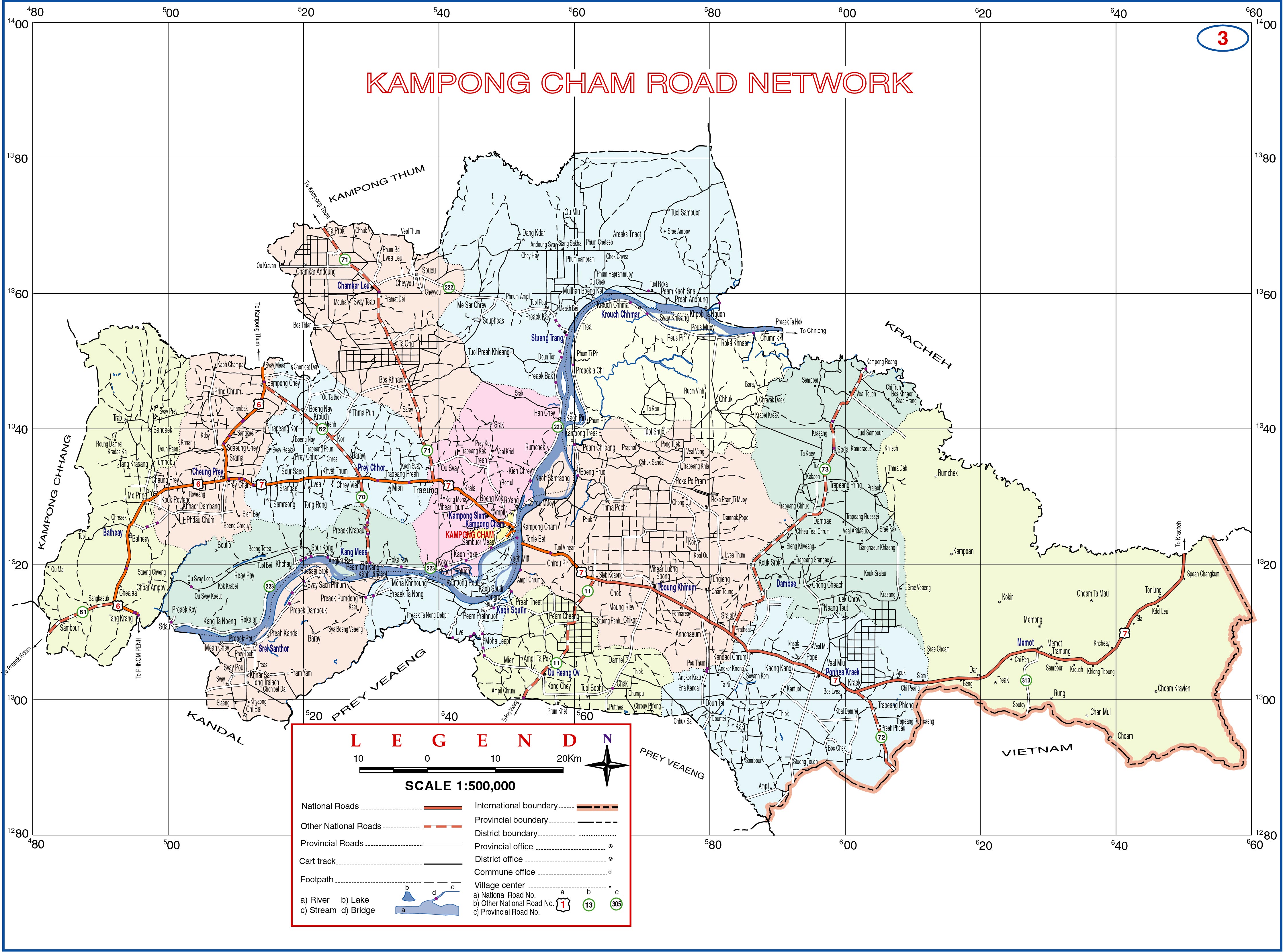 Kampong Cham Province Map Kampong Cham Province Cambodia Road Map - Kampong Cham Province Cambodia •  Mappery