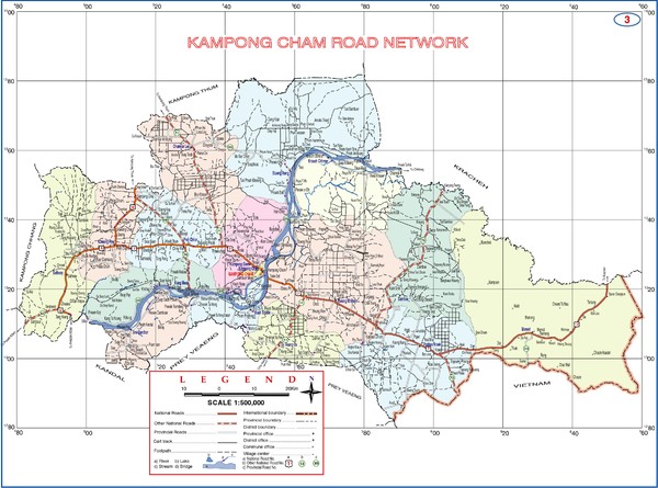 Kampong Cham Province Cambodia Road Map