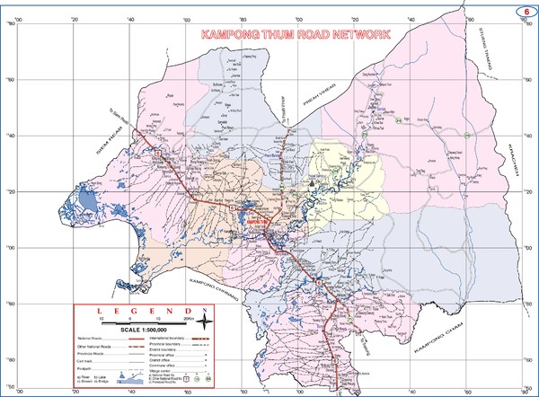 Kampong Thum Province Cambodia Road Map