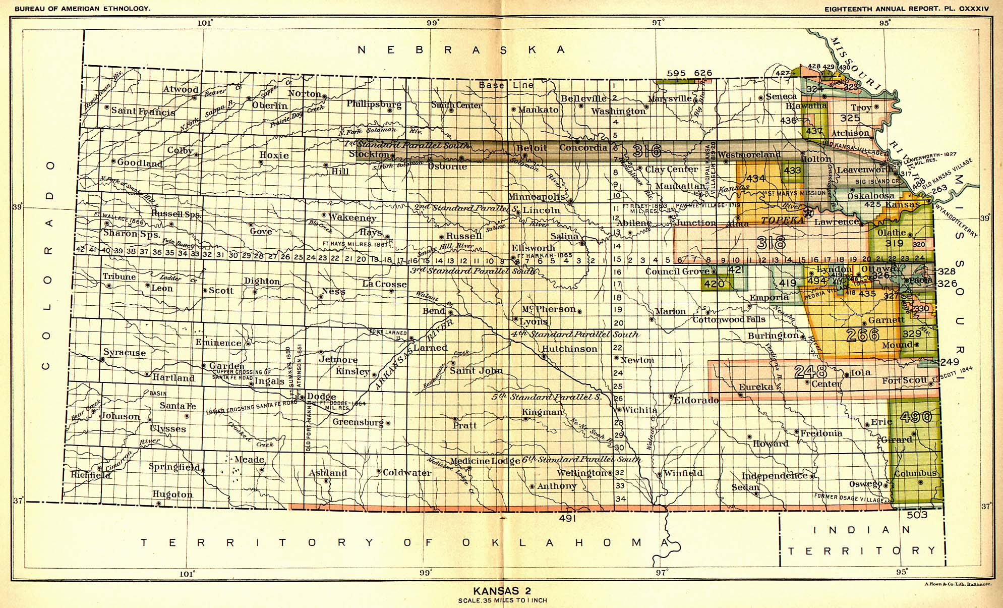 Kansas Native American Territories 1866-1867 Map - Kansas • mappery