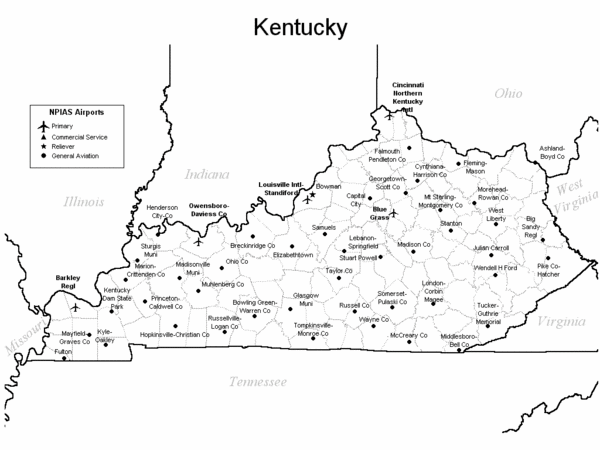 Kentucky Airports Map