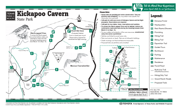 Kickapoo Cavern, Texas State Park Facility, Trail and Location Map