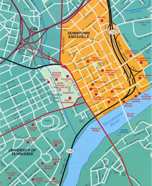 Knoxville, TN Tourist Map