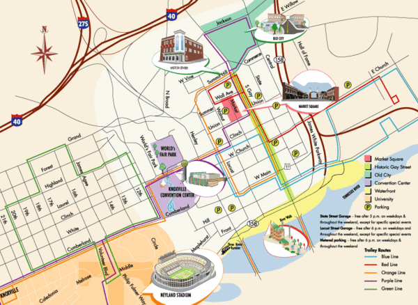 Knoxville, TN Tourist Map